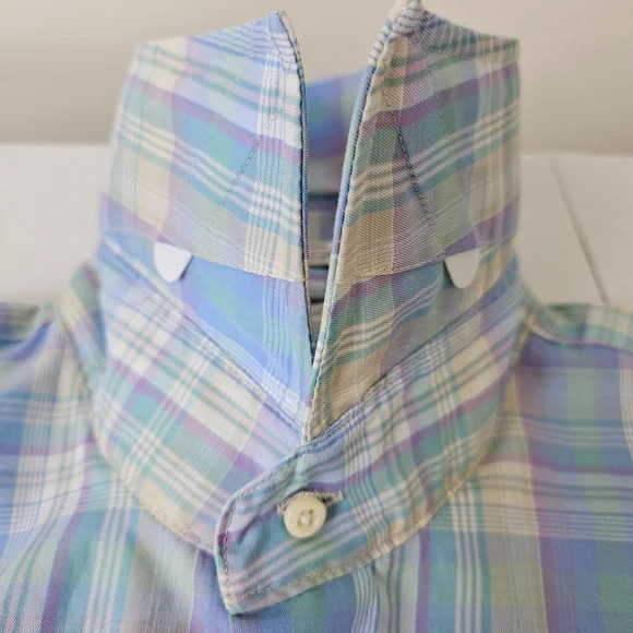 Peter Millar Crown Ease Medium Button Front Shirt Plaid Long Sleeve Blue Pastel - Picture 9 of 16